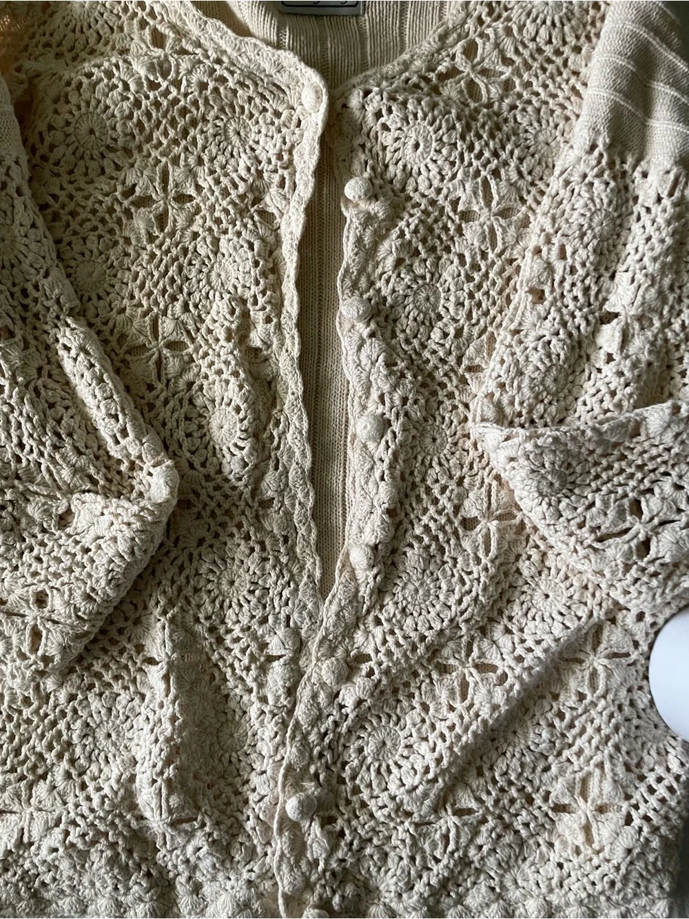 Vintage Crochet Button Front Cardigan - Cream - Picture 4 of 6